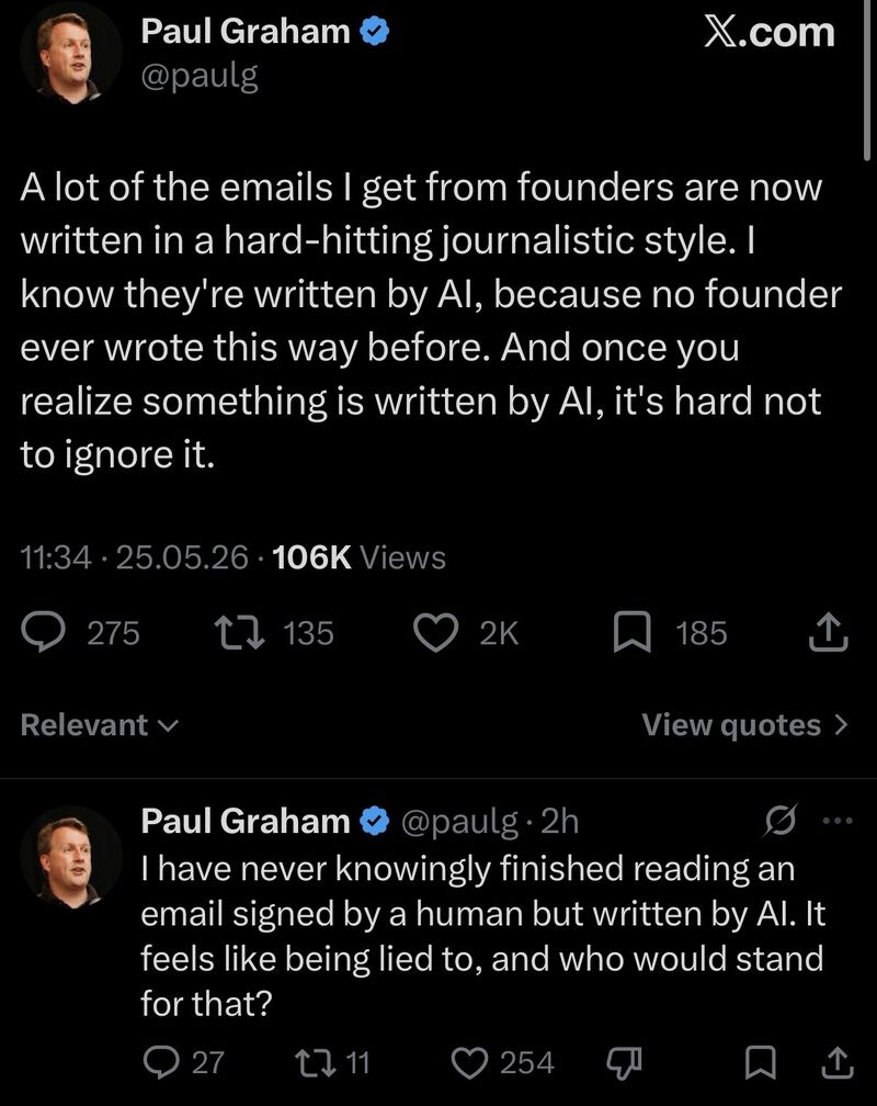 Plot twist: Paul Graham, whose firm funded half of Silicon Valley's AI startups, just told the world he stops reading any email the...